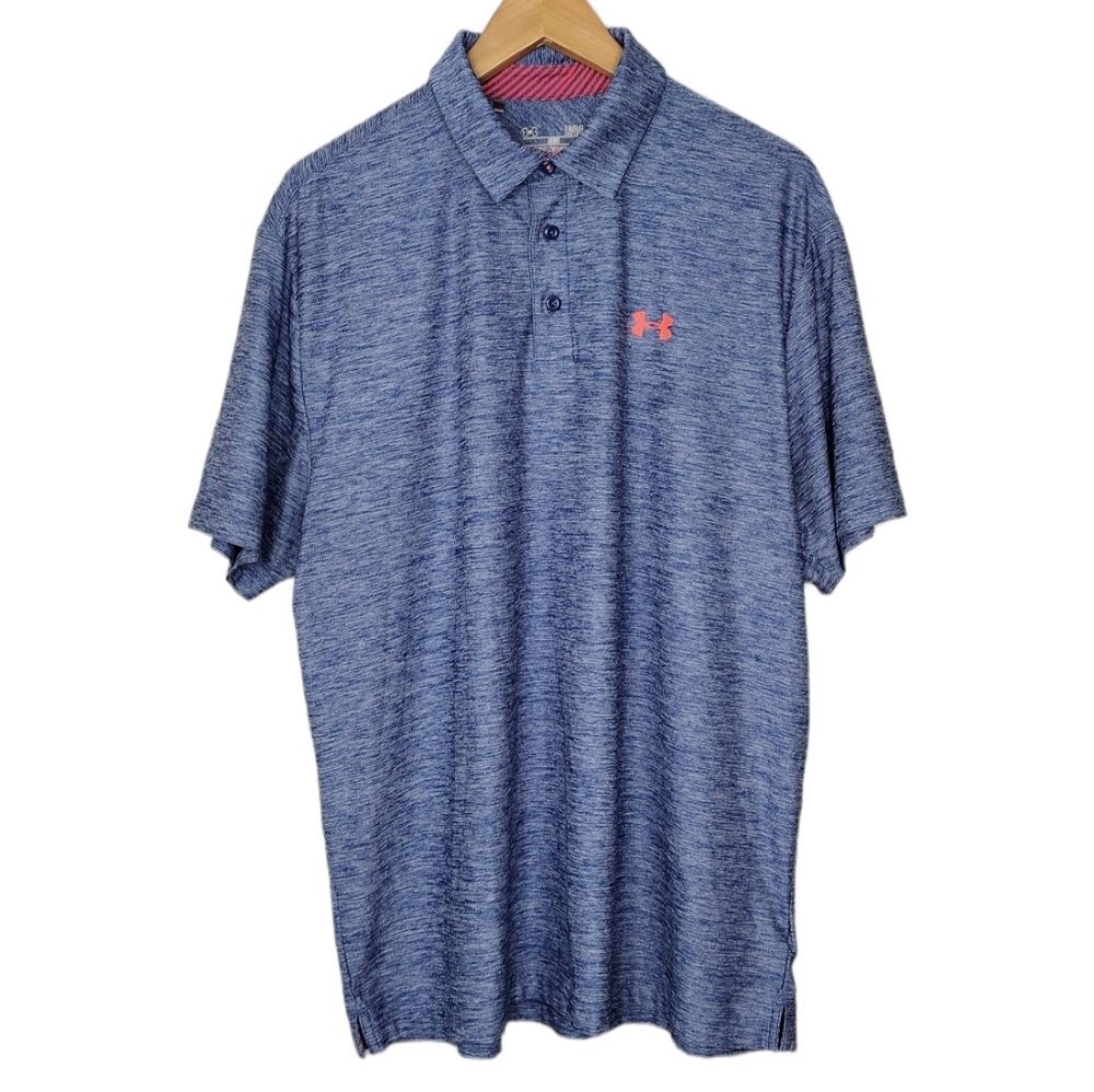 Under Armour Sz L Hear Gear Short Sleeve Active Athletic Golf Polo Shirt